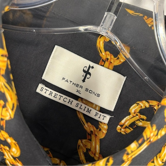 ❤️FATHER SONS Stylish Black and Gold Chain Print Men's Shirt XL - Picture 5 of 10